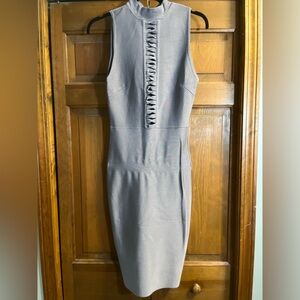 VENUS BODYCON MIDI DRESS | Size Small | Gun-medal grey color